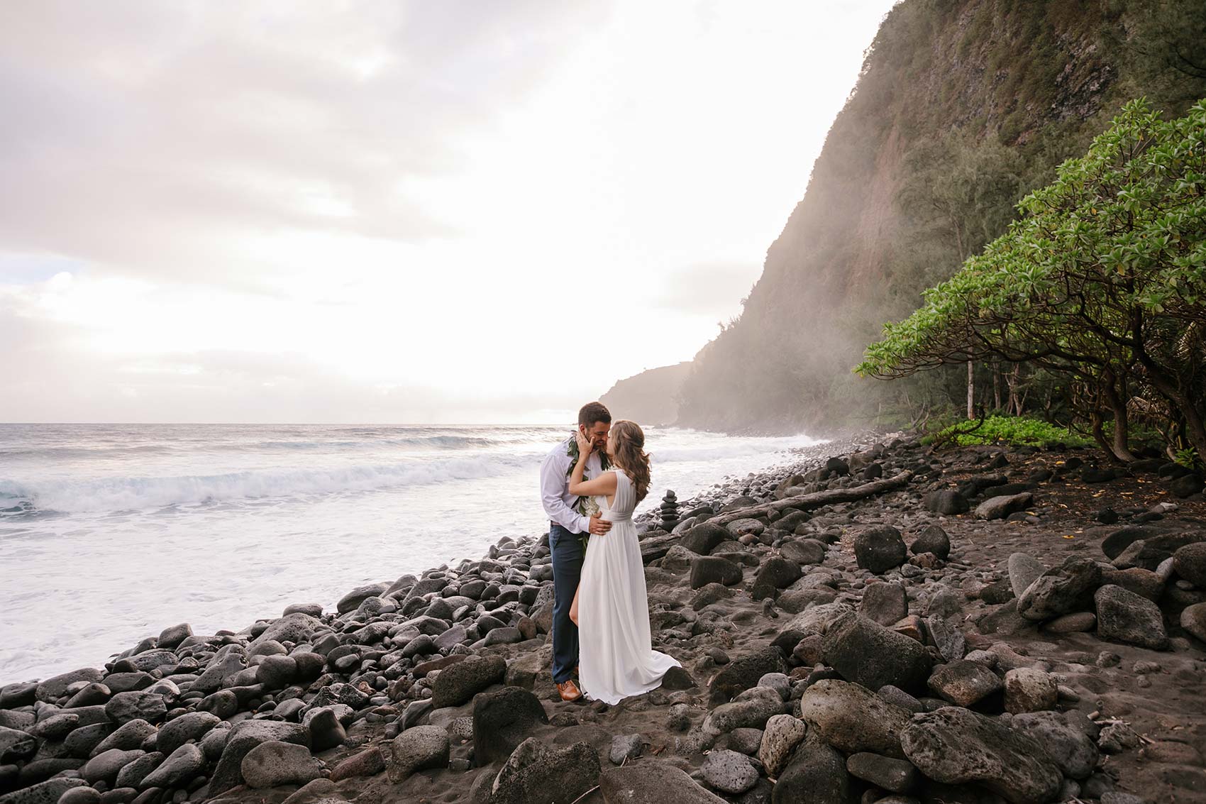 image of bridal couple on the beach